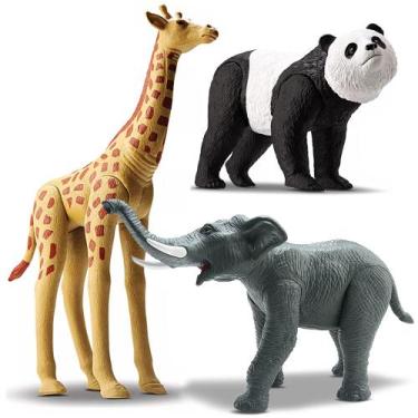 Imagem de 3 Unids Brinquedo Animal Realista Vinil Girafa Panda Elefant - Silmar