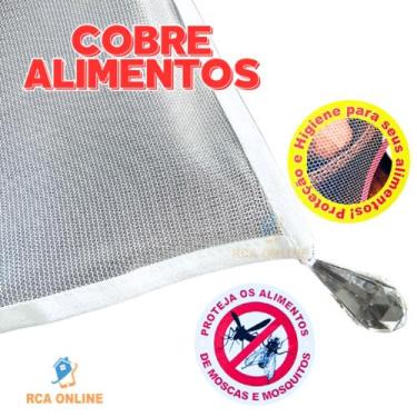 Imagem de Tela cobre alimentos protetor anti mosquitos branca com detalhe em ped