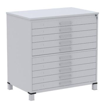 Imagem de Mapoteca 10 Gavetas Pandin 120 cm (Larg) Inmetro Tampo MDP Cinza Estrutura e Gavetas em Aço Cinza