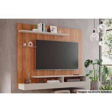 Imagem de Painel Quarto P/ Tv Até 50 Polegadas Valência Plus C/ Prateleira E Nichos 160x135cm Cinamomo/off White - Permóbili