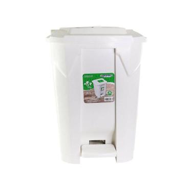 Imagem de Lixeira Grande 60 Litros Com Pedal, Rodas E 2 Aberturas Eficiência E Elegância Em Cor Branca