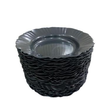 Imagem de Kit 60 Pratos Fundos Redondo Com Bordas Preto de Plástico - KTM