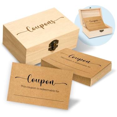 Imagem de WOODAMORE Caixa de 50 cartões de cupom em branco - Cupão de amor para ele, livro de cupons em branco para marido da esposa, presentes de dia dos namorados para ele, voucher de presente de aniversário