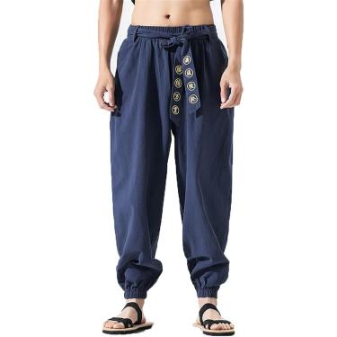 Imagem de Calça kimono casual japonesa, calça solta harajuku, masculina japonesa, roupas tradicionais asiáticas, azul marinho, 4xl