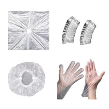 Imagem de ArrErr 10 conjuntos de capas descartáveis de tintura de cabelo, capas de duche, luvas de plástico, kit de proteção para aplicação de creme, coloração, tingimento, descoloração, tingimento, tinta,