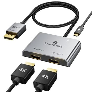Imagem de THANDBLE Adaptador DisplayPort para HDMI duplo (4K@60Hz) DP para HDMI Splitter para monitores duplos Display estendido MST Display Port 1 in 2 Out Hub para PC, placa de vídeo