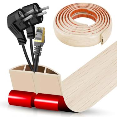 Imagem de Escondedor de cabo autoadesivo com cavidade de 2 x 0,9 cm, gerenciamento de cabos de perfil baixo de 3 m, protetor de faixa de extensão para fios, evita viagens de cabos para escritórios, academias e