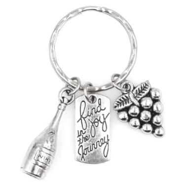 Imagem de É tudo sobre... você! Chaveiro 113D com porta-garrafas de vinho e uva Find Joy in The Journey