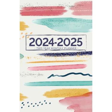 Imagem de 2024-2025 Monthly Planner | Small | Abstract Watercolour: Two Years (January 2024 to December 2025) with US Federal Holidays