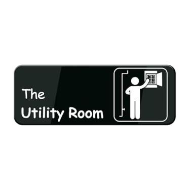 Imagem de WWV Placa de sala de utilidades 25,4 cm x 7,5 cm em acrílico preto e branco - decalque de parede autoadesivo para escritório, negócios, casa, casa