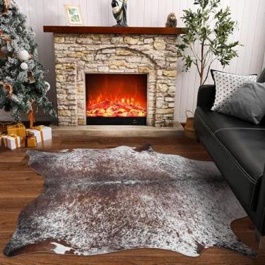 Imagem de Tapete de couro bovino premium com estampa de vaca antiderrapante tapete de área de pele de vaca tapete de estampa animal tapetes ocidentais para sala de estar, quarto, sala de jantar, tapete para