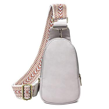 Imagem de KlaOYer Bolsas de couro para mulheres transversais pequenas pochete bolsas de peito com alça de guitarra para gril lady, Cinza, Large, Transversal