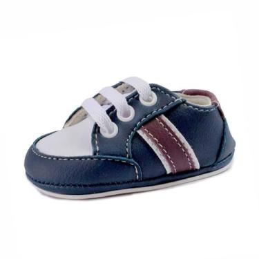 Imagem de Bebê-Sapatinhos recém-nascido primeiros passos forrado com tecido espumado14ao20 baby 1801C (Azul Branco Vinho, BR, Bebê, Numérico, 14)