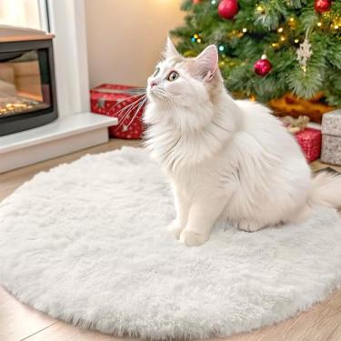 Imagem de OLANLY Tapetes redondos marfim para quarto – laváveis na máquina, tapetes circulares de 60 cm para sala de estar, tapete felpudo macio e fofo para meninas e meninos, quartos de berçário, dormitórios