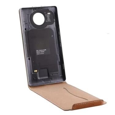 Imagem de Capa traseira do telefone Caixa de couro genuíno do flip vertical + qi tampa traseira de carregamento padrão sem fio para for Microsoft Lumia 950 XL (marrom) Reparação telefónica