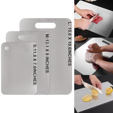 Imagem de SWZHAI Tábuas de corte de aço inoxidável 316L para cozinha, tábua de corte de titânio dupla face grau alimentício, tábua de cortar aço para cozinha para amassar, carne, frutas, legumes - 33 cm C x 22