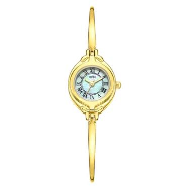 Imagem de Gosasa Relógio feminino clássico estilo pulseira vintage com mostrador pequeno e pulseira fina elegante relógio de pulso analógico feminino à prova d'água quartzo feminino dourado, Dourado, verde,