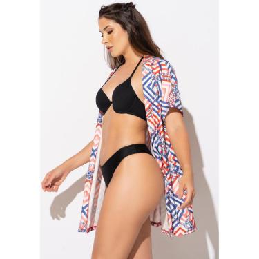 Imagem de Saída de Praia Estampada Poliamida Curta Kimono Verão MVB Modas-Feminino
