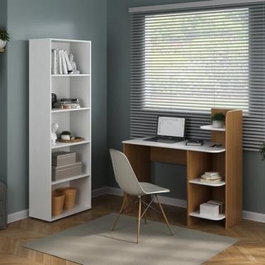 Imagem de Kit 2 Peças com Escrivaninha 3 Praleiras com Estante para Livros 5 Prateleiras Branco/Carvalho
