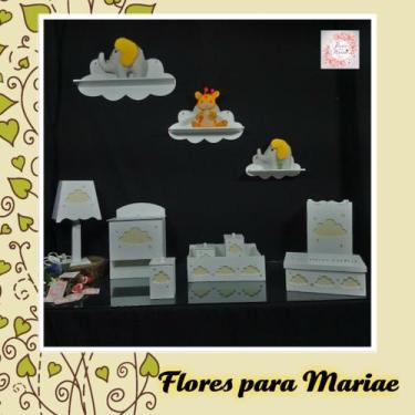 Imagem de Kit Higiene Bebe Mdf Nuvem Creme + 3 Nichos Nuvem Brancos - Flores par