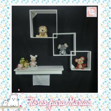 Imagem de Kit Nichos Diagonal + Prateleira com Varão MDF - Branco - Flores para 
