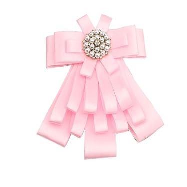Imagem de Chamvino Broche de fita de laço grande para mulheres e meninas com strass grandes clipes de gravata borboleta para camisas banco hotel aeromoça estudante profissional insígnia, Zinco Pérola sintética,