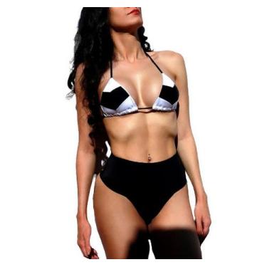 Imagem de Biquíni Cortininha Hot Pants Cintura Alta Fio Dental C/ Bojo - B Maze,