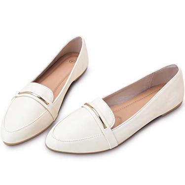 Imagem de Sapatilhas femininas sem cadarço, bico fino, de couro, confortável, sapatilhas de balé, Beige Leather, 8