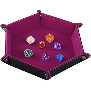 Imagem de SIQUK Bandeja de dados dupla face, couro PU hexagonal dobrável e suporte de dados de veludo para Dungeons and Dragons RPG D&D e outros jogos de mesa, rosa escuro vermelho