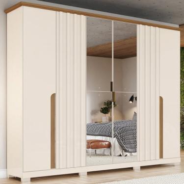 Imagem de Guarda-Roupa Casal Napoli com Espelho 6 Portas 6 Gavetas Off White/Natural - Henn