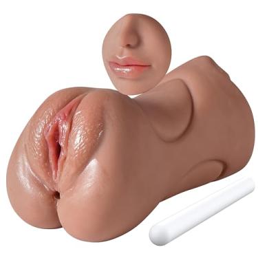 Imagem de Bonecas sexuais masturbadoras masculinas de buceta de bolso 3 em 1, bonecas sexuais de brinquedo de Stroker de bolso masculinas, boca texturizada realista, vagina e ânus apertado, garganta profunda, brinquedos sexuais adultos orais para homens, masturbação (Trigo)