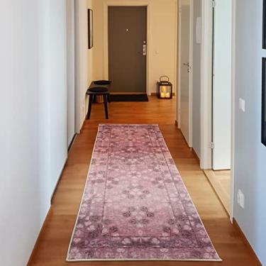 Imagem de Ambesonne Tapete decorativo vintage, pétalas florais retrô nostálgicas aparência pastel damasco com motivo vitoriano, tapete de qualidade para quarto, dormitório e sala de estar, 5 x 18 cm, malva escuro e rosa