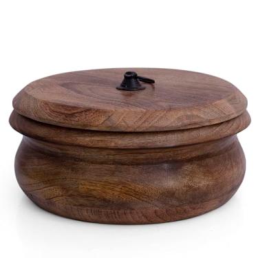 Imagem de Cesta de madeira feita à mão para aquecedor de tortilha mexicana indiana Chapati Roti caixa de suporte de pão para panqueca utensílio de servir panela quente caçarola prato com tampa decoração de