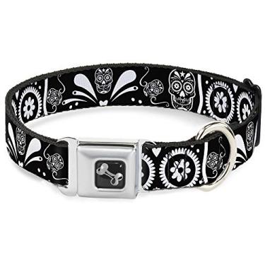 Imagem de Buckle-Down Fivela de cinto de segurança para cães, caveiras de açúcar, preto, branco, 23 a 38 cm, 2,5 cm de largura, P – serve de 23 a 38 cm de largura, multicolorido (DC-W31986-S)