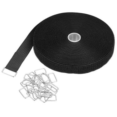 Imagem de PATIKIL Tiras de gancho e laço 2,5 cm x 33 pés com 50 peças de fivela de metal, alças ajustáveis para fixação de cabos para organização de armazenamento, preto