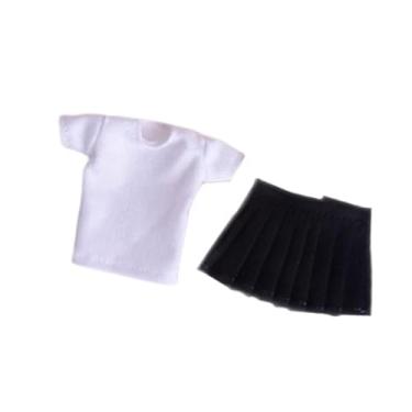 Imagem de menolana 1/12 camiseta de boneca feminina, roupas de boneca com saia curta, traje de acessório artesanal macio, para figuras femininas de 6 polegadas