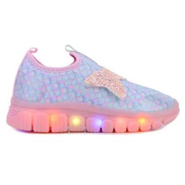 Imagem de Tênis Infantil Feminino Novopé Sereia Rosa com LED - 1288-Feminino