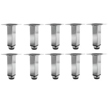 Imagem de Kit 10 Pé Para Móveis Regulável Quadrado Cromado 20cm Aço - HD