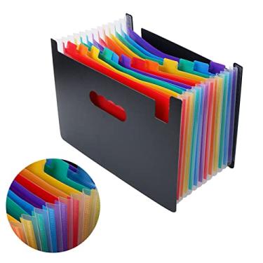 Imagem de Pasta de documentos sanfonada com abas de plástico coloridas e expansíveis, 24 compartimentos para armazenar recibos de faturas
