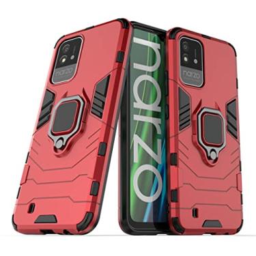 Imagem de Capa Protetora Magnética Anti-quedas para OPPO Realme 8i, Realme Narzo 50 4G, Suporte Giratório + Proteção Militar (Vermelho)