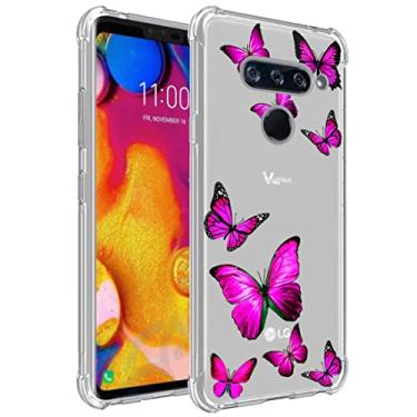 Imagem de Tothedu Capa de telefone para LG V40/V40 ThinQ Capa V405UA0 para meninas, capa protetora traseira de TPU flexível macia e flexível para LG V40 ThinQ (borboleta rosa)