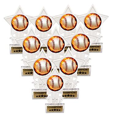 Imagem de Express Medalhas Pacote com 10 Troféus de Beisebol Chama Acrílico Campeão Prêmios Presente Troféu 10 PK EMFCL808