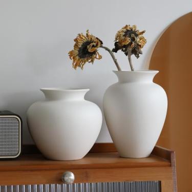 Imagem de Vaso de flores de cerâmica branca grande, decorações de mesa de centro modernas, vasos de cerâmica rústica de forma redonda para decoração de casa sala de jantar (branco, 0620)