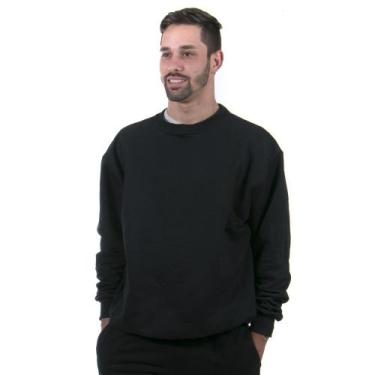 Imagem de Moletom Gola Careca Blusa de Frio sem Capuz Lisa Masculino cor Preto -