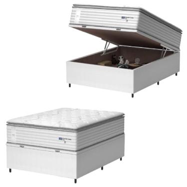 Imagem de Cama Box Baú Casal Colchão Molas Guarda Costas Max Com Pillow Probel 138x188x81cm Branco/Cinza
