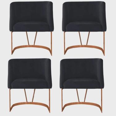 Imagem de Kit 04 Poltrona Cadeira Aurora Luxo Confort Industrial Ferro Bronze Veludo Preto - Ahz Móveis