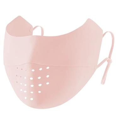 Imagem de Máscara facial de proteção solar FPS 50+ UV cobertura de seda gelo reutilizável corrida pesca respirável golfe esportes protetor facial, rosa, 1 Count (Pack of 1)