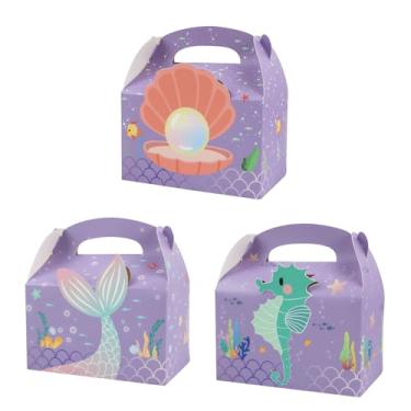 Imagem de LAEYIAP Caixas de presente de lembrancinhas de festa de sereia, sacolas de brindes de festa de sereia, caixa de doces DIY feita à mão com alça para decoração de festa de aniversário com tema submarino