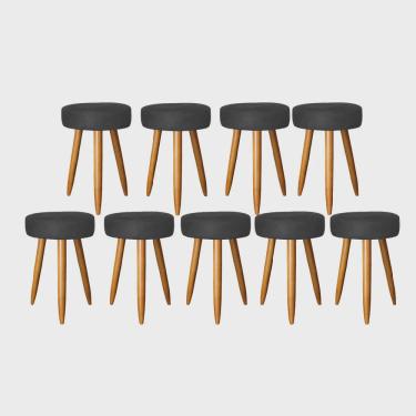 Imagem de Kit 09 Banqueta Alta Julia 50cm Bar Cozinha Balcão Bistrô Pé Palito Caramelo Tecido Sintético Preto - Ahz Móveis
