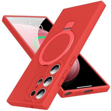 Imagem de KMAMBAG Capa Mag-Ring para Galaxy S23 Ultra, silicone líquido [fator hidratante] Capa para celular Exreme macia e fina com suporte [compatível com Mag Safe] para Samsung Galaxy S23 Ultra 17.3 cm